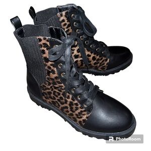 Cato Black and Leopard Combat Boots